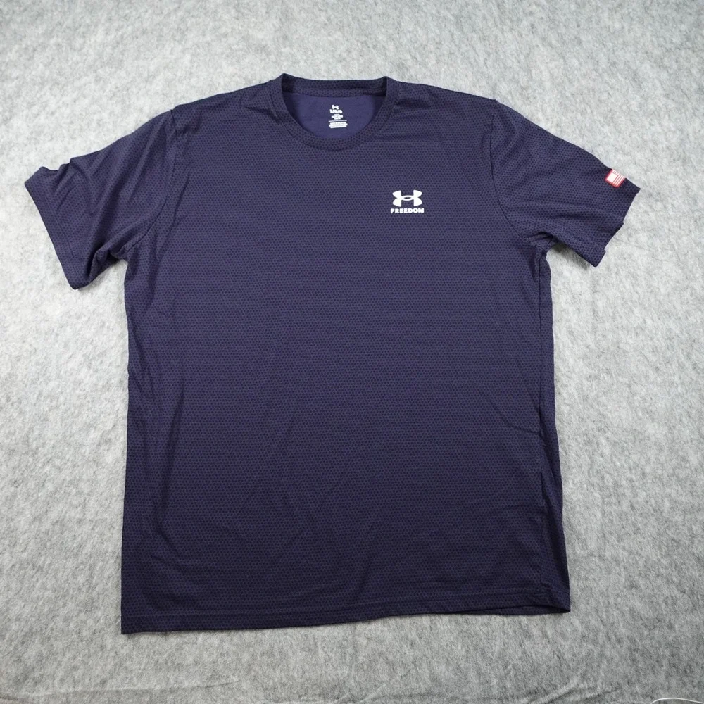 Under Armour Top Mens Large Navy Freedom Stars Graphic Short Sleeve Veterans Day